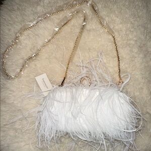 White Feather Clutch with Gold Chain NWT!